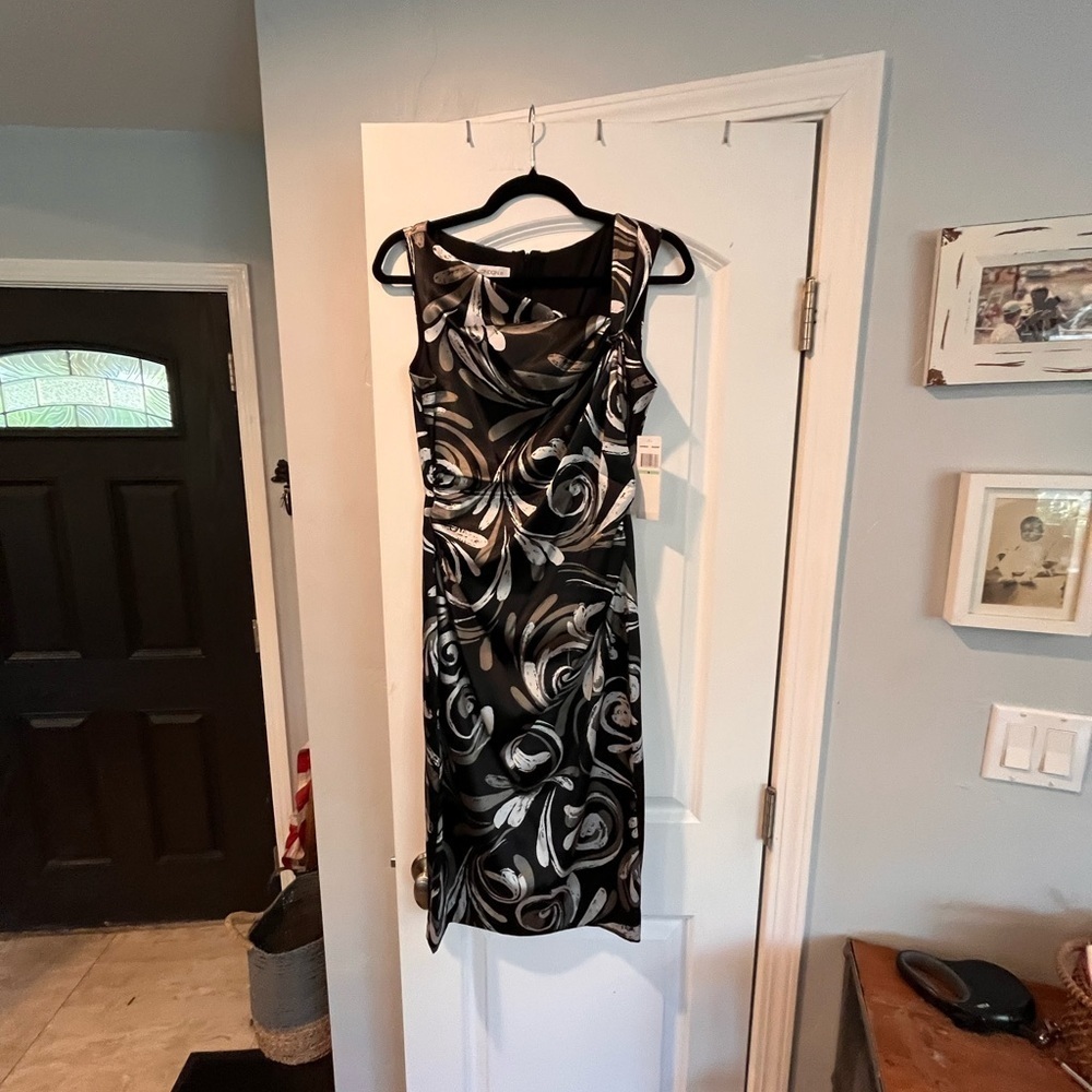 Elegant Black and White Swirl Dress